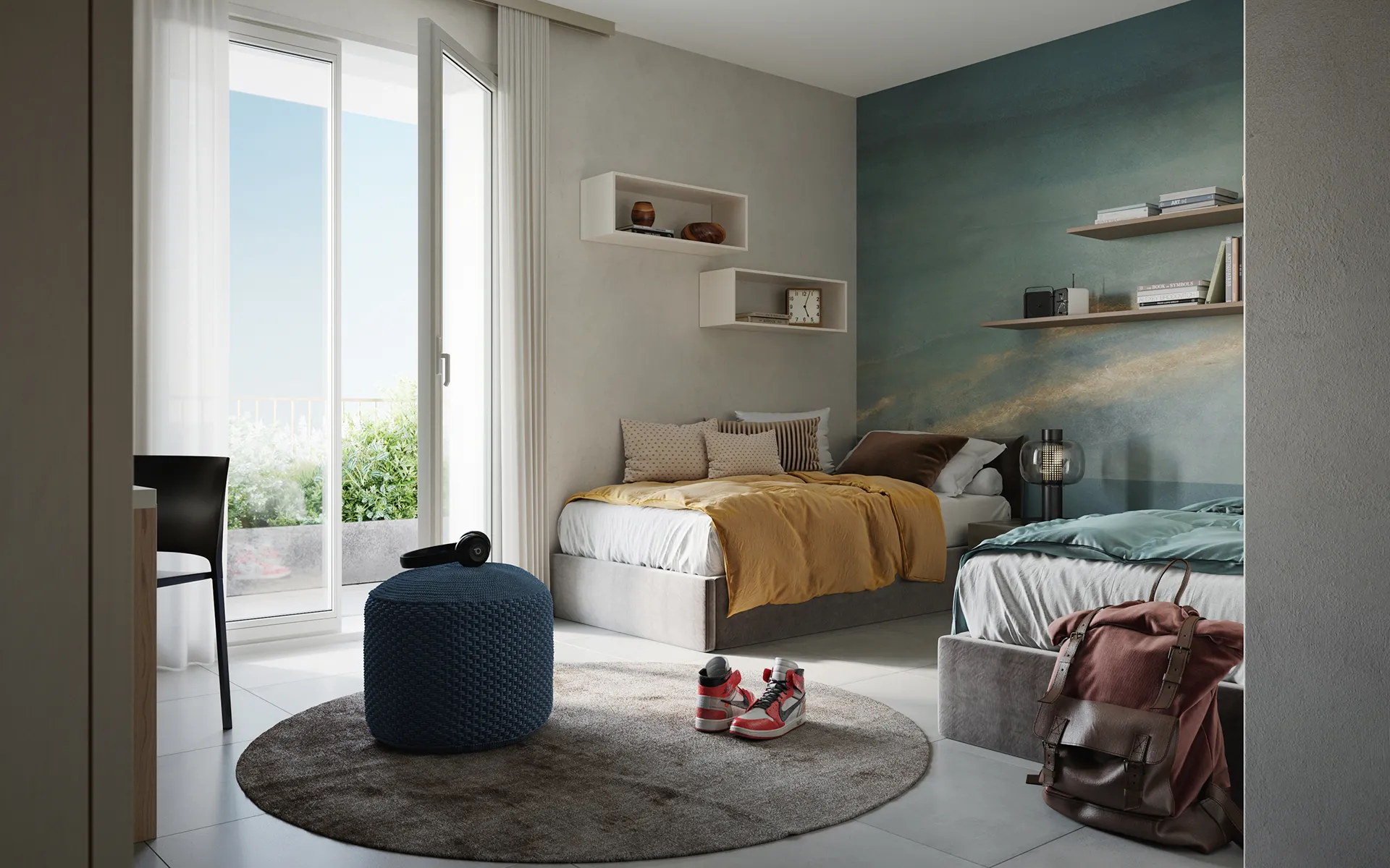 Camera da letto di lusso con design moderno a Lainate. Grande finestra con vista esterna, ambiente spazioso e raffinato